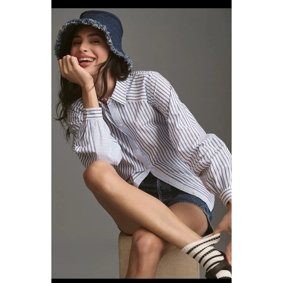 Maeve Tops - Anthropologie Maeve Stripe Long-Sleeve Cut-Out Shirt Size M $60